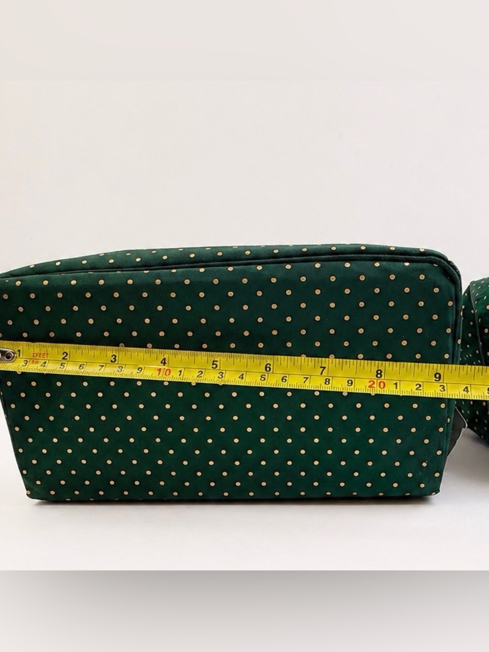 Vintage Dior Cosmetic Bag Set Green Gold Polka Dot NOS - Picture 16 of 16